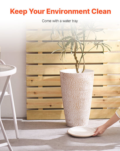 Tall Planter Set of 2 Round Tapered Plant Pots 21 in for Outdoor Indoor