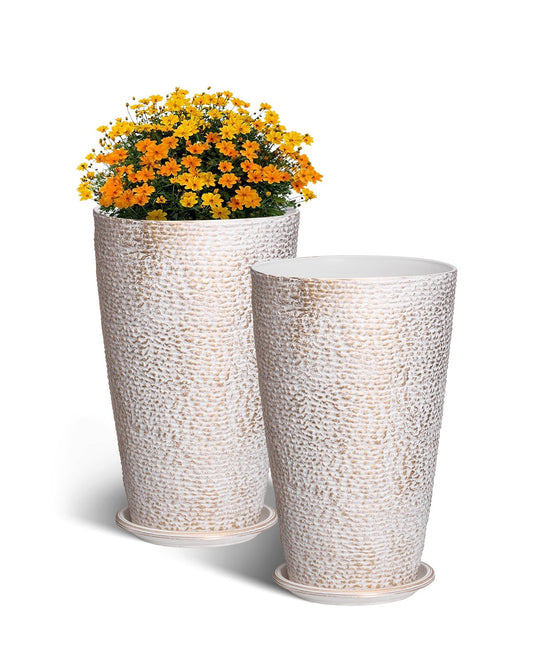 Tall Planter Set of 2 Round Tapered Plant Pots 21 in for Outdoor Indoor