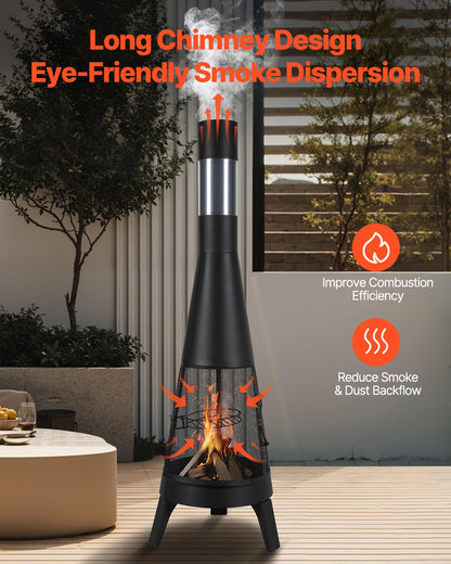 20 In Chiminea Outdoor Wood Burning Fireplace with Grill Net and Chimney Cover