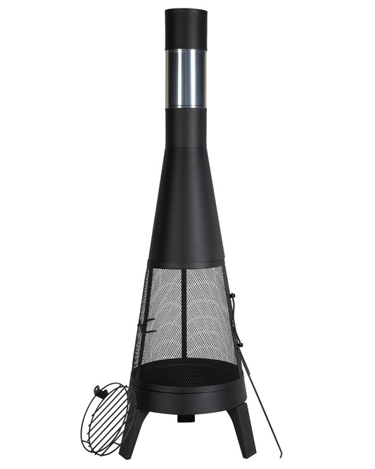 20 In Chiminea Outdoor Wood Burning Fireplace with Grill Net and Chimney Cover
