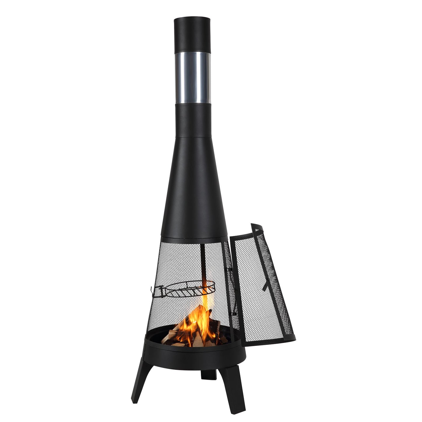 20 In Chiminea Outdoor Wood Burning Fireplace with Grill Net and Chimney Cover