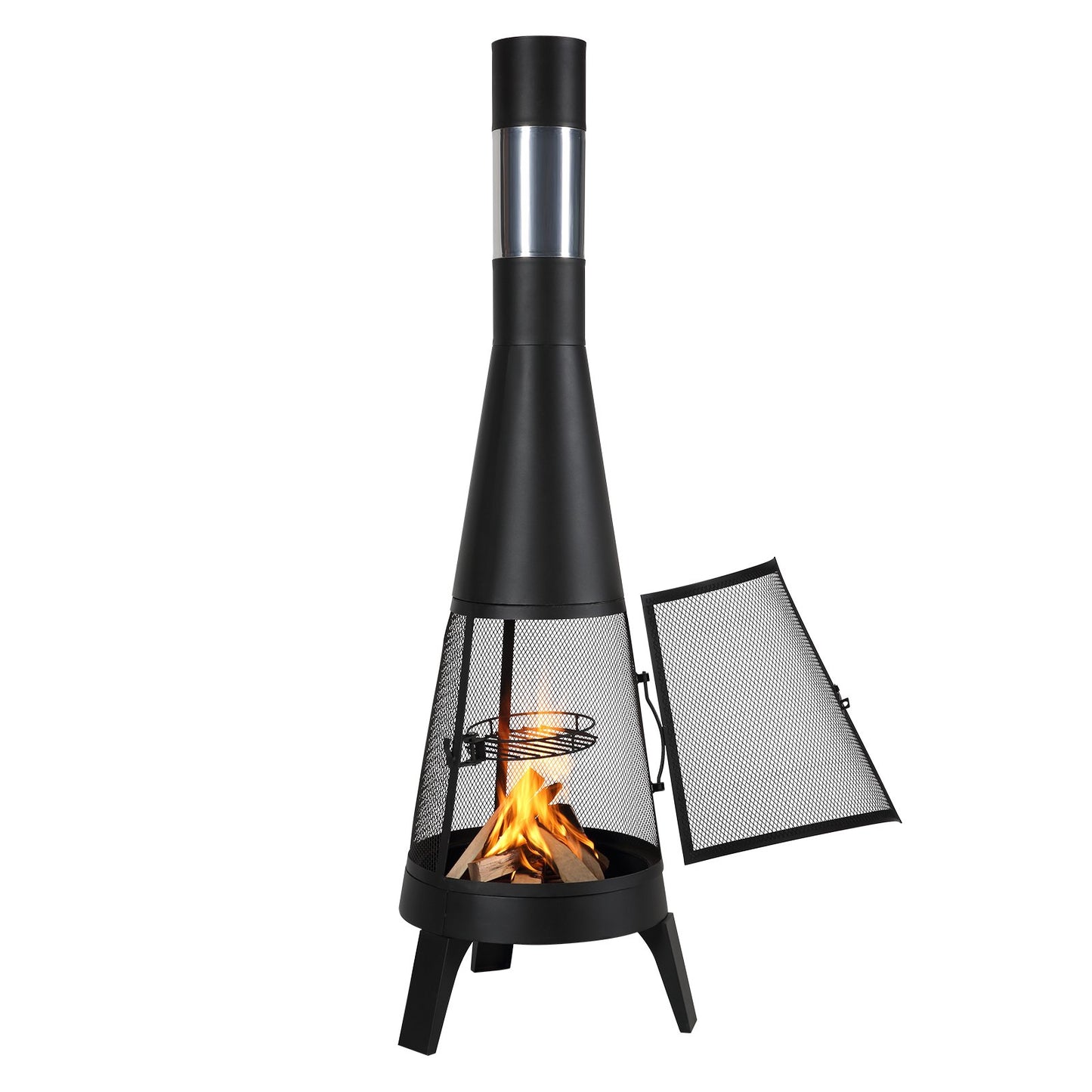 20 In Chiminea Outdoor Wood Burning Fireplace with Grill Net and Chimney Cover