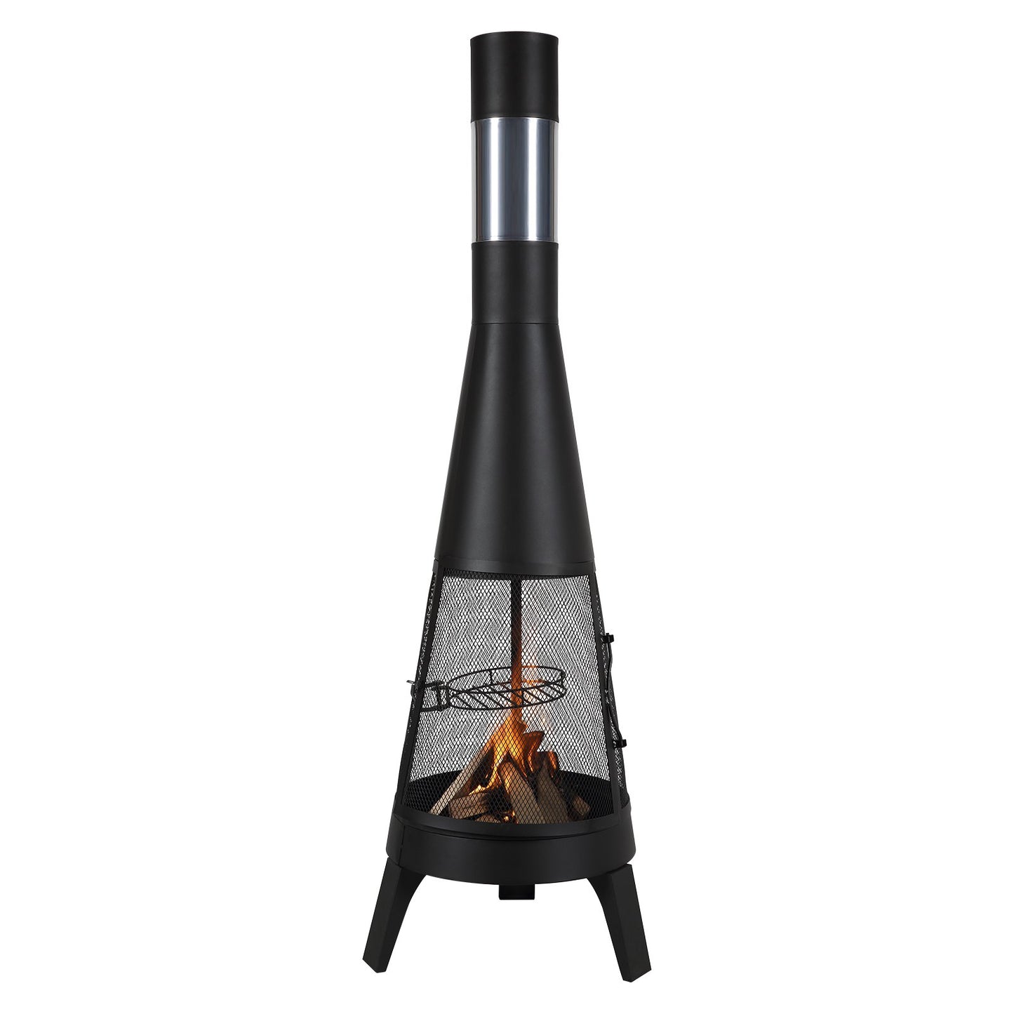 20 In Chiminea Outdoor Wood Burning Fireplace with Grill Net and Chimney Cover