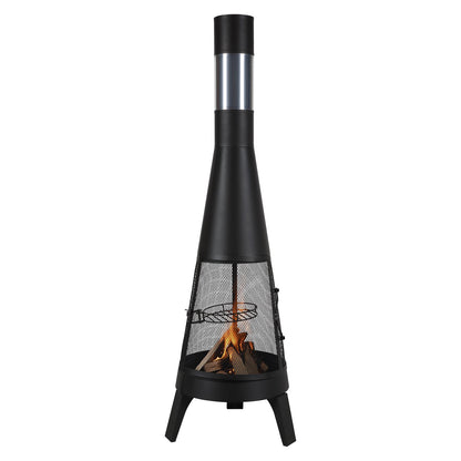 20 In Chiminea Outdoor Wood Burning Fireplace with Grill Net and Chimney Cover