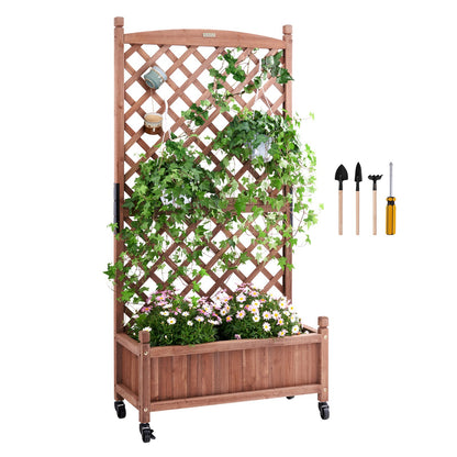 Upphöjd trädgårdssäng med spaljé, 30" x 13" x 61,4" utomhus upphöjda träplantor med dräneringshål, fristående spaljéer för klätterväxter Blommor i trädgård, uteplats, balkong