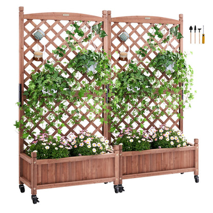 2 Stück Hochbeet mit Spalier, 152,4 x 33 x 156,4 cm, erhöhte Pflanzgefäße aus Holz für den Außenbereich mit Drainagelöchern, freistehender Spalier-Pflanzkasten für Kletterpflanzen und Blumen im Garten, auf der Terrasse und auf dem Balkon