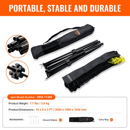 Badmintonnetz, höhenverstellbares Volleyballnetz, 3 m breites, zusammenklappbares Pickleballnetz, tragbares, einfach zu installierendes Tennisnetz-Set mit Stangen, Ständer und Tragetasche, für Kinderspiele im Garten im Innen- und Außenbereich