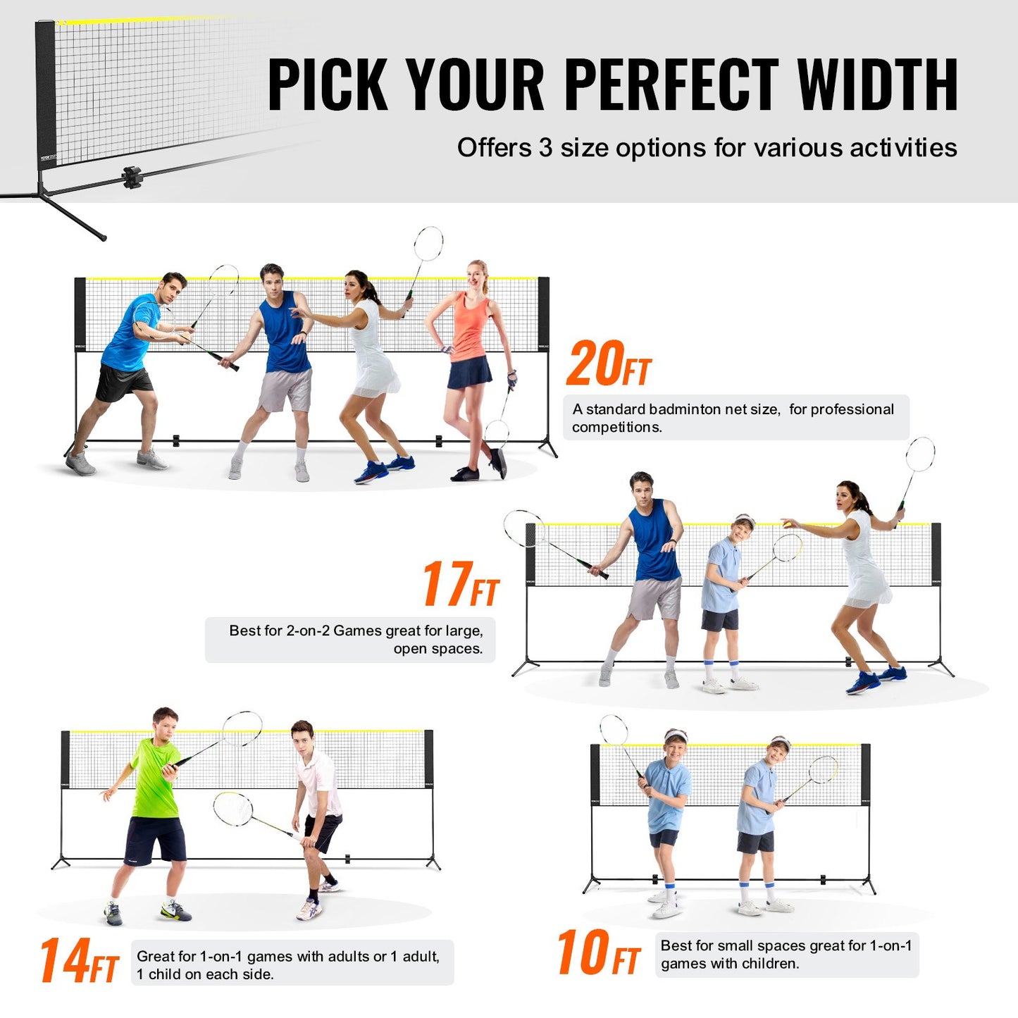 Badminton Net, Height Adjustable Volleyball Net, 14 Feet Wide Collapsible Pickleball Net, Portable Easy-to-Install Tennis Net Set with Poles, Stand and Carrying Bag, for Kids Backyard Games Indoor Outdoor Use