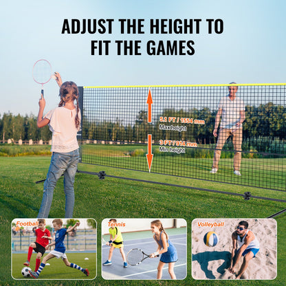 Badminton Net, Height Adjustable Volleyball Net, 14 Feet Wide Collapsible Pickleball Net, Portable Easy-to-Install Tennis Net Set with Poles, Stand and Carrying Bag, for Kids Backyard Games Indoor Outdoor Use