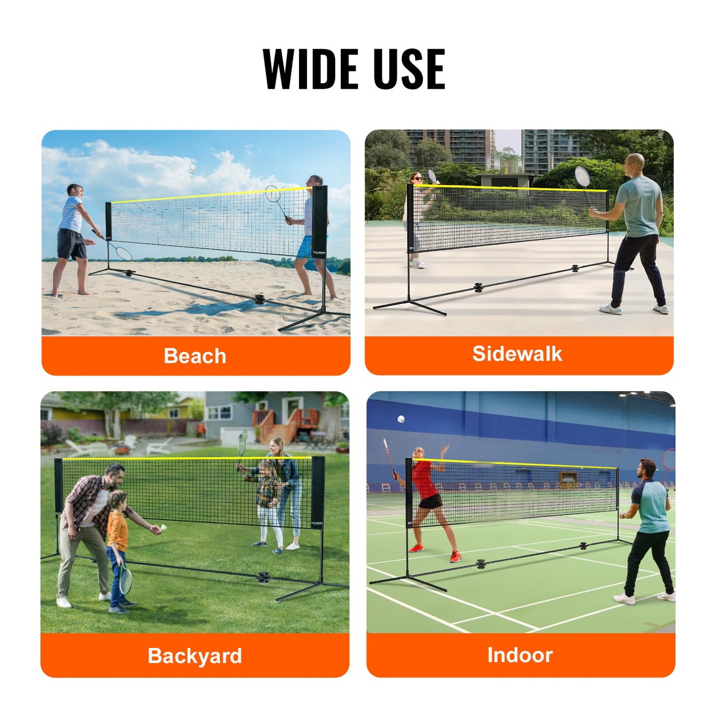Badminton Net, Height Adjustable Volleyball Net, 14 Feet Wide Collapsible Pickleball Net, Portable Easy-to-Install Tennis Net Set with Poles, Stand and Carrying Bag, for Kids Backyard Games Indoor Outdoor Use