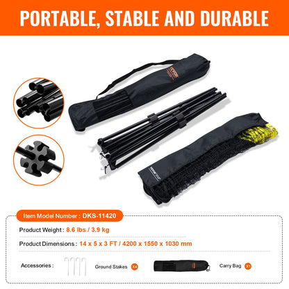 Badminton Net, Height Adjustable Volleyball Net, 14 Feet Wide Collapsible Pickleball Net, Portable Easy-to-Install Tennis Net Set with Poles, Stand and Carrying Bag, for Kids Backyard Games Indoor Outdoor Use