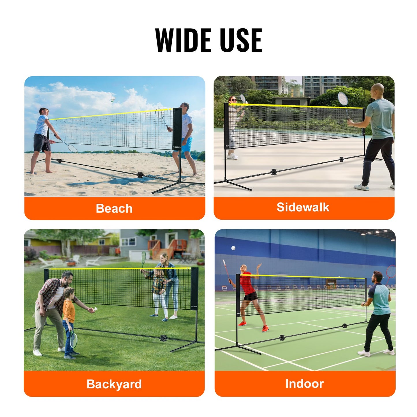 Badmintonnät, höjdjusterbart volleybollnät, 17 fot brett hopfällbart pickleballnät, portabelt lättinstallerat tennisnätset med stavar, stativ och bärväska, för barnbakgårdsspel inomhus utomhusbruk