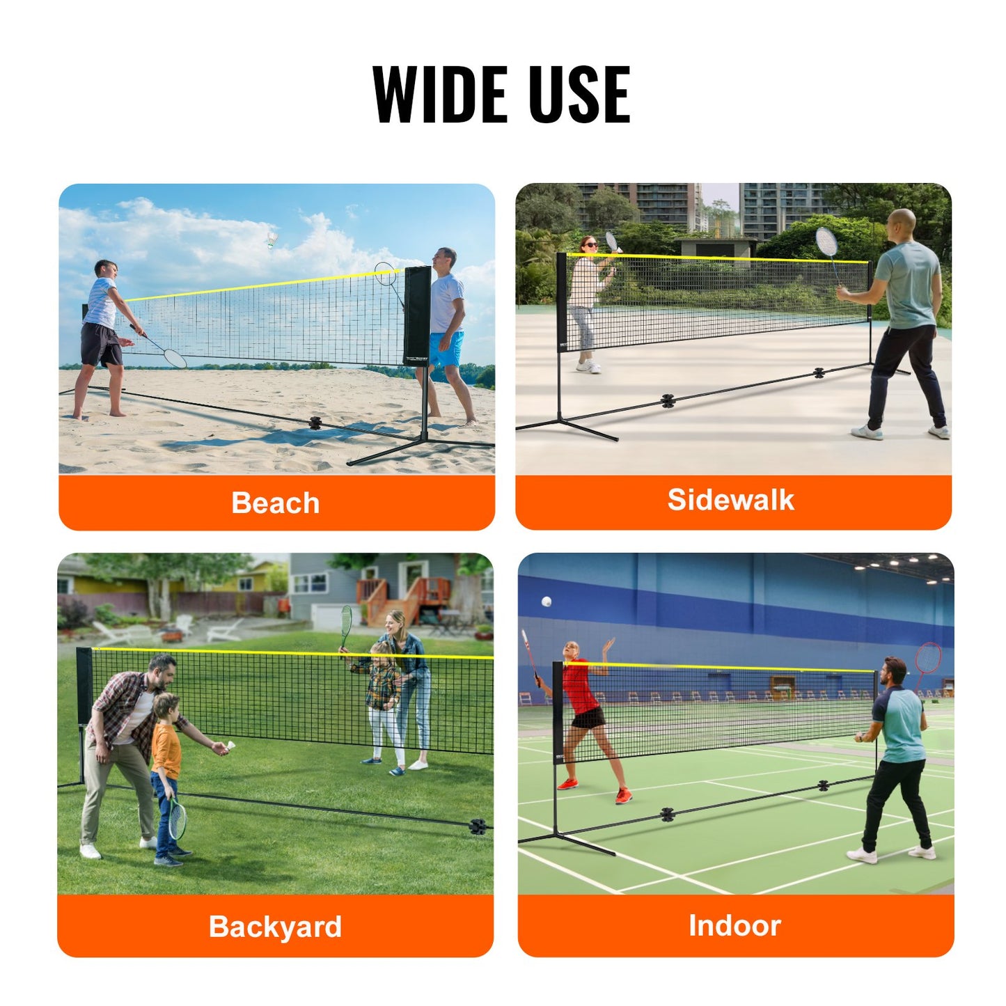 Badmintonnät, höjdjusterbart volleybollnät, 20 fot brett hopfällbart pickleballnät, portabelt tennisnätset med stavar, stativ, väska, racketar, nylonfjädrar, barnbakgård inomhus utomhusbruk