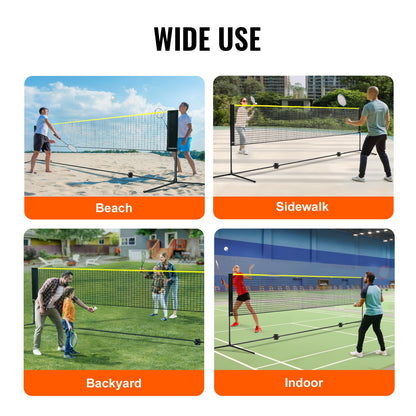 Badmintonnät, höjdjusterbart volleybollnät, 20 fot brett hopfällbart pickleballnät, portabelt tennisnätset med stavar, stativ, väska, racketar, nylonfjädrar, barnbakgård inomhus utomhusbruk