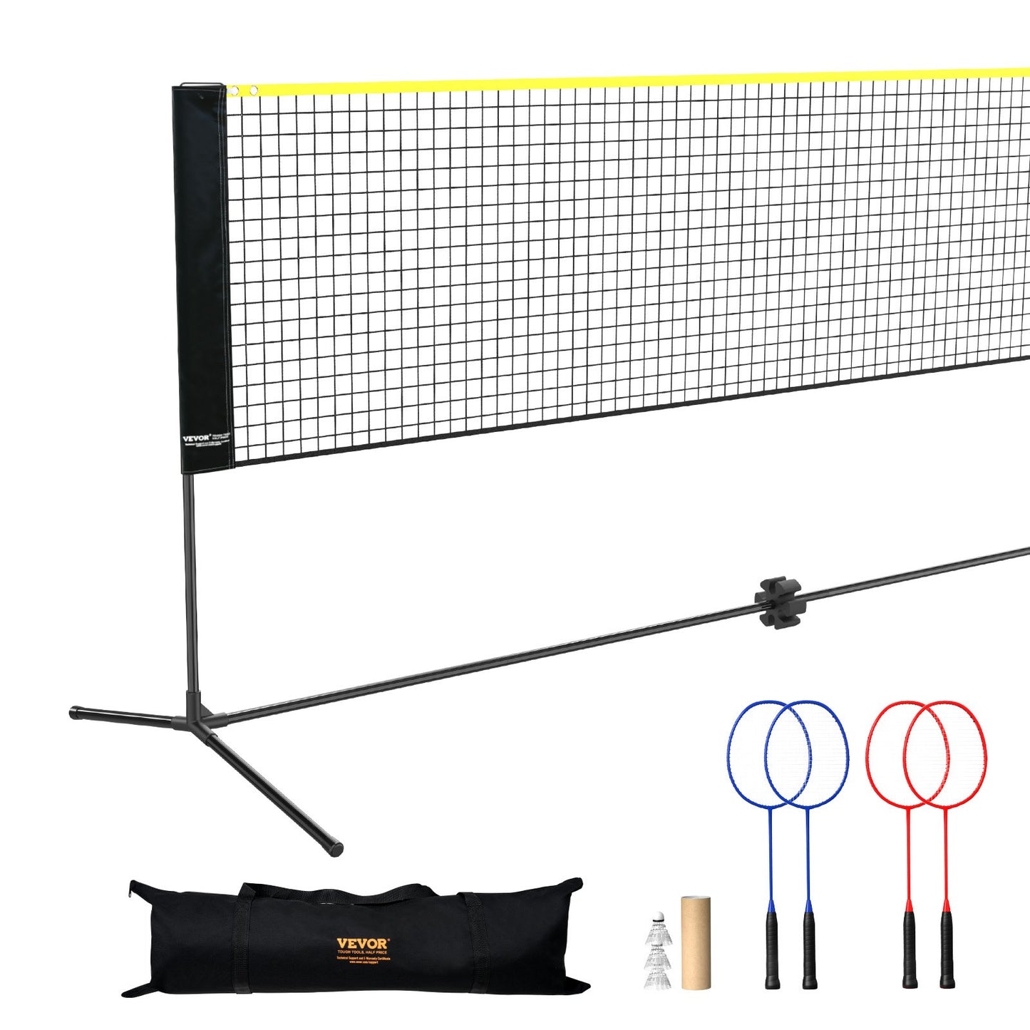 Badmintonnät, höjdjusterbart volleybollnät, 20 fot brett hopfällbart pickleballnät, portabelt tennisnätset med stavar, stativ, väska, racketar, nylonfjädrar, barnbakgård inomhus utomhusbruk