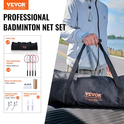Badmintonnätset, Outdoor Backyard Beach Park Badmintonnät, Portabelt badmintonutrustningsset, Badmintonnät för vuxna barn med stavar, bärväska, 4 järnracketar och 3 nylonfjädrar