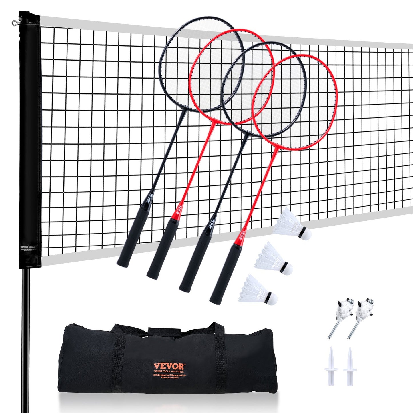 Badmintonnätset, Outdoor Backyard Beach Park Badmintonnät, Portabelt badmintonutrustningsset, Badmintonnät för vuxna barn med stavar, bärväska, 4 järnracketar och 3 nylonfjädrar