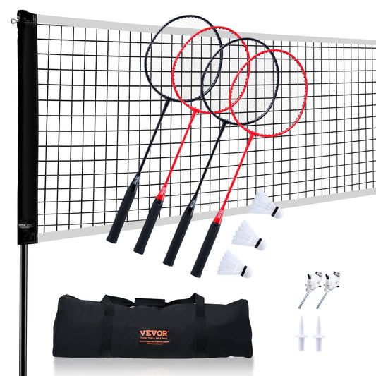 Badmintonnätset, Outdoor Backyard Beach Park Badmintonnät, Portabelt badmintonutrustningsset, Badmintonnät för vuxna barn med stavar, bärväska, 4 järnracketar och 3 nylonfjädrar