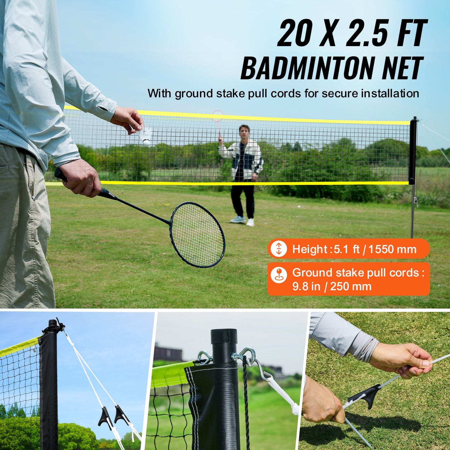 Badmintonnätset, Outdoor Backyard Beach Park Badmintonnät, Portabelt badmintonutrustningsset, Badmintonnät för vuxna barn med stavar, bärväska, 4 järnracketar och 3 nylonfjädrar