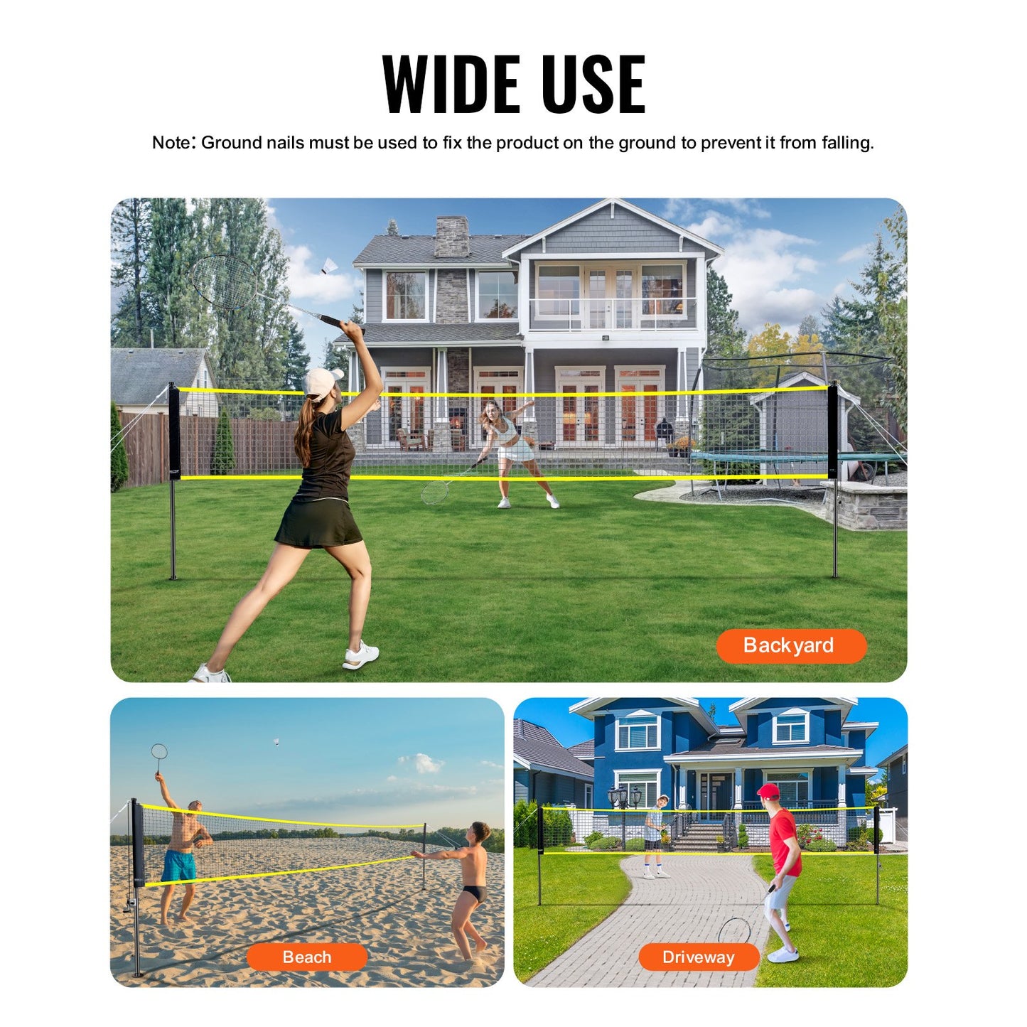Badmintonnätset, Outdoor Backyard Beach Park Badmintonnät, Portabelt badmintonutrustningsset, Badmintonnät för vuxna barn med stavar, bärväska, 4 järnracketar och 3 nylonfjädrar