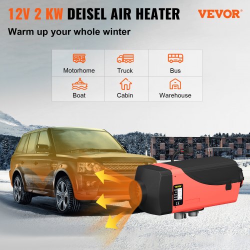 Diesel heater 12V 2KW Diesel air heater for motorhome, camper, trailer, truck, boat, 2000W with muffler, fast heating, portable diesel heater for outdoor use | EU