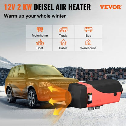 Diesel heater 12V 2KW Diesel air heater for motorhome, camper, trailer, truck, boat, 2000W with muffler, fast heating, portable diesel heater for outdoor use | EU