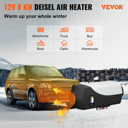 8KW Dieselluftvärmare Parkeringsvärmare, 12V Dieselbränslevärmare med LCD-omkopplare Fjärrkontroll för bil RV Båtar Buss Husvagn och mer förstärkt