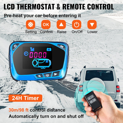 Dieselluftvärmare, 8KW Parkeringsvärmare, Allt i 1, 12V Lastbilsvärmare, One Air Outlet, med röd LCD-omkopplare, Fjärrkontroll, Snabbvärmande Dieselvärmare, För bil, RV Truck, Båt, Husbilar, Husvagnar