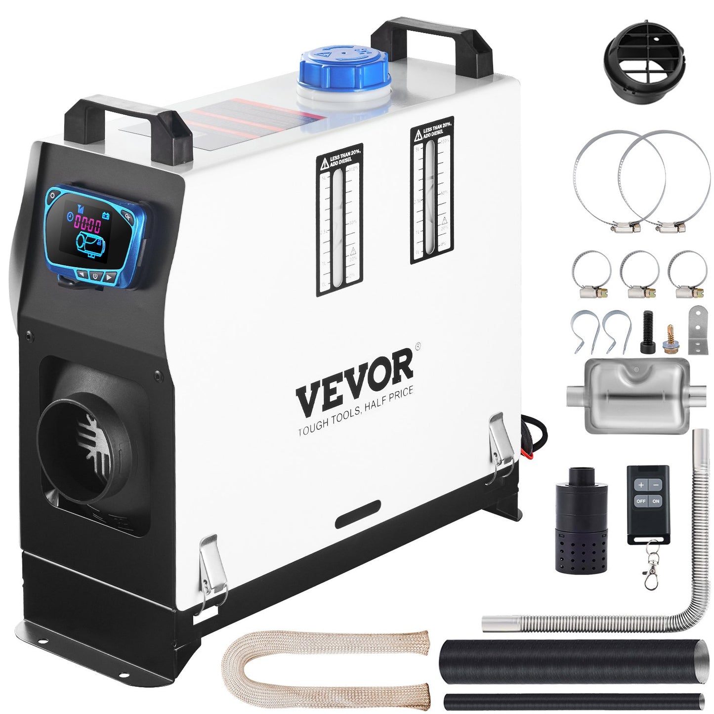 Dieselluftvärmare, 8KW Parkeringsvärmare, Allt i 1, 12V Lastbilsvärmare, One Air Outlet, med röd LCD-omkopplare, Fjärrkontroll, Snabbvärmande Dieselvärmare, För bil, RV Truck, Båt, Husbilar, Husvagnar