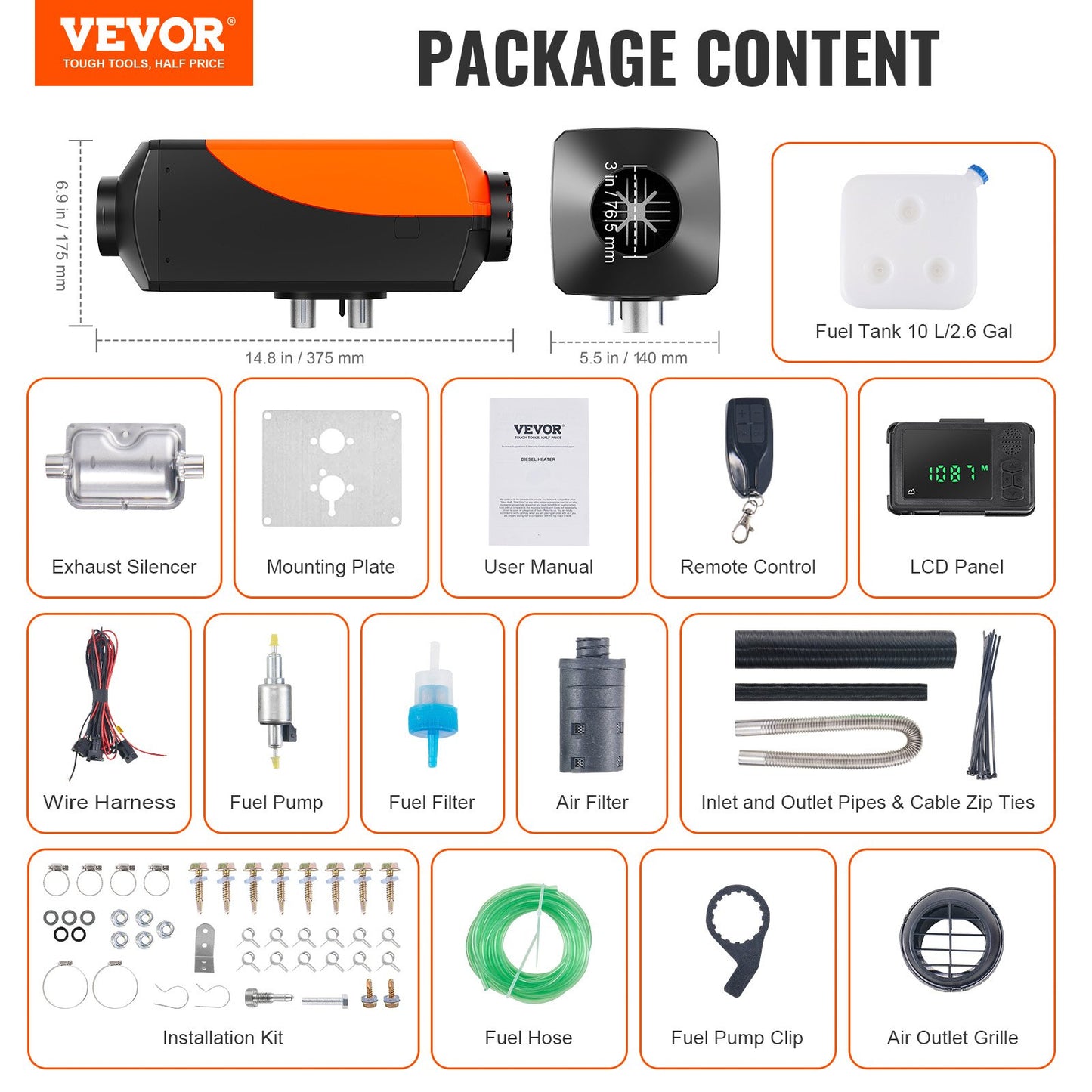 Diesel Luftvärmare 12V 5KW Bluetooth App LCD-skärm för bilbuss husbil inomhus