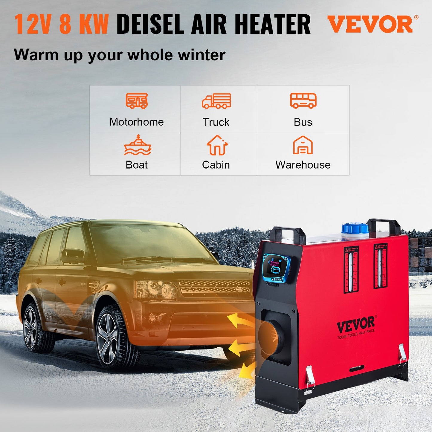 Verbesserter Diesel-Lufterhitzer, 8 kW, Standheizung, 12 V, All-in-One-Diesel-Kraftstoffheizung mit blauem LCD-Bildschirm, Fernbedienung, einfacher Luftauslass, Energiesparpumpe für Auto, Wohnmobil, Boot, Bus, Wohnwagen