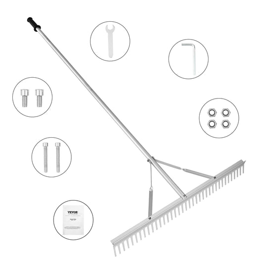 Landskapsräfsa, 915 mm huvud i aluminium Landskapsräfsa, Lake Weed Rake med 1915 mm långt handtag, för att lossa jord, gräsmattavård, ogräsrensning i sjö, trädgård, damm