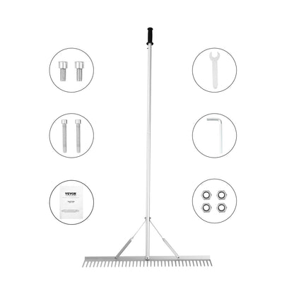 Landskapsräfsa, 915 mm huvud i aluminium Landskapsräfsa, Lake Weed Rake med 1915 mm långt handtag, för att lossa jord, gräsmattavård, ogräsrensning i sjö, trädgård, damm