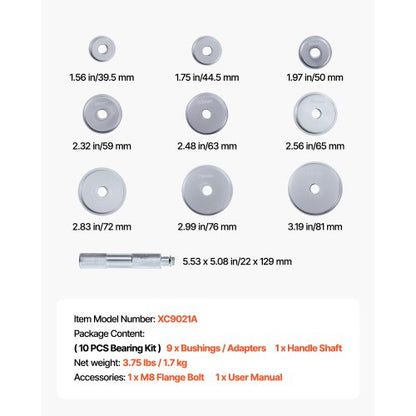 Lagerpresssats, 10 delar, Lagerbana och Tätningsdrivare med 9 bussningar och handtagsaxel, Bussningsdrivare Verktygssats, Robust Aluminiumlegering Demonterings- och Monteringsverktygssats med Förvaringsväska |  EU