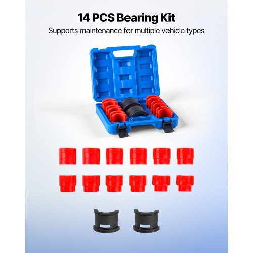 Lagerpresssats, 14 delar, Lagerbana och tätningsdrivare med bussningar och adaptrar, Bussningsdrivare Verktygssats, Robust Kolstålstätningsborttagnings- och installationsverktygssats med förvaringsväska |  EU
