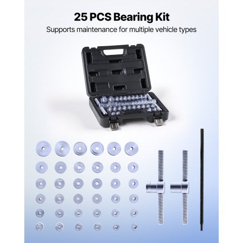 Lagerpresssats, 25 delar, Lagerbana och Tätningsdrivare Set med Bussningar och Skiftnycklar, Bussningsdrivare Verktygssats, Robust Aluminiumlegering Tätningsborttagnings- och Monteringsverktygssats med Förvaringsväska |  EU