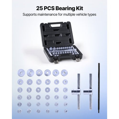 Lagerpresssats, 25 delar, Lagerbana och Tätningsdrivare Set med Bussningar och Skiftnycklar, Bussningsdrivare Verktygssats, Robust Aluminiumlegering Tätningsborttagnings- och Monteringsverktygssats med Förvaringsväska |  EU