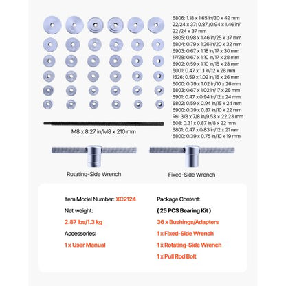 Lagerpresssats, 25 delar, Lagerbana och Tätningsdrivare Set med Bussningar och Skiftnycklar, Bussningsdrivare Verktygssats, Robust Aluminiumlegering Tätningsborttagnings- och Monteringsverktygssats med Förvaringsväska |  EU