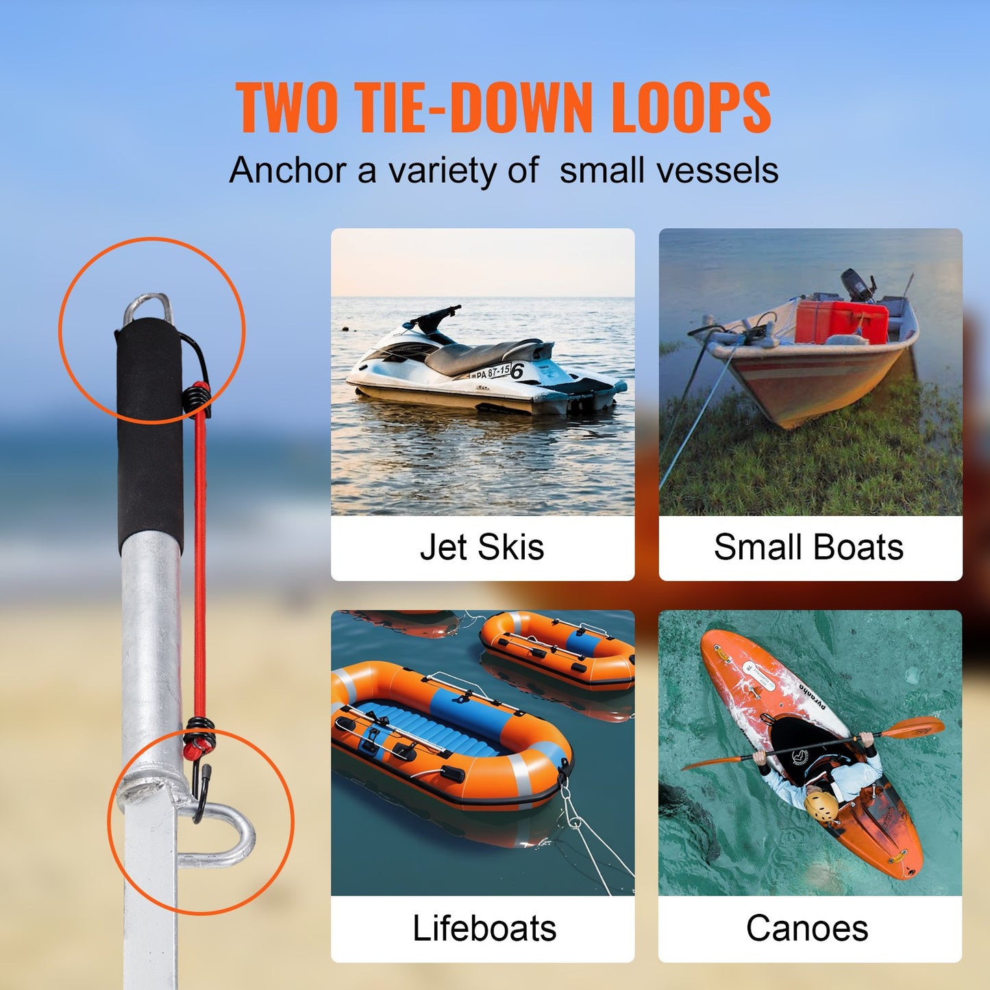 Sand Spike Boat Anchor Pole, 36" galvaniserat kolstål Slide Ankare Shore Spike, självhamrande Beach Spike Ankare för jetski pontonkajak för småbåtar, med Oxford förvaringsväska och bungee-lina