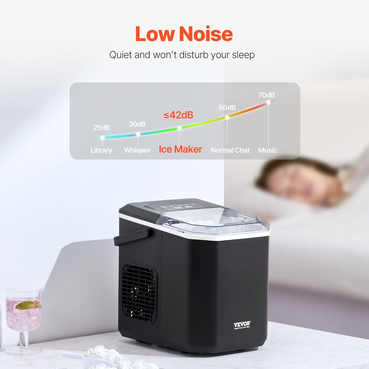 Portable Countertop Ice Maker 26lbs/24H Self-Cleaning with Bucket Basket