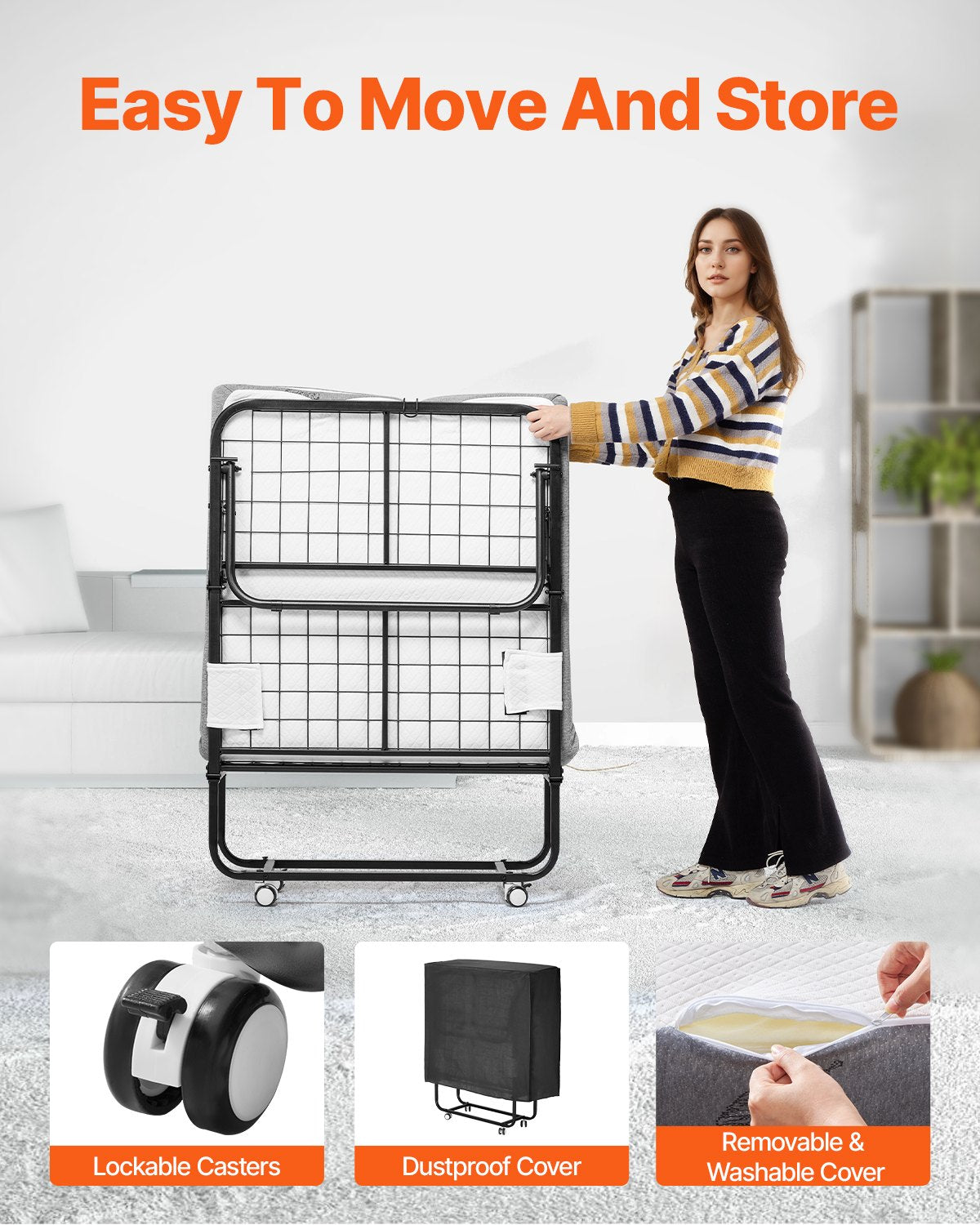 Folding bed folding bed with 4 inch foam mattress for adults and guests