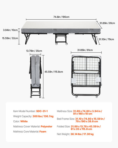 Folding bed folding bed with 4 inch foam mattress for adults and guests