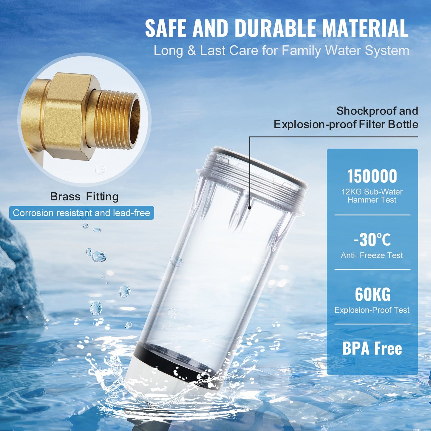 Spin Down-filter, 40 mikron helhussedimentfilter för brunnsvatten, 1" GM + 1 1/4" GM, 8 T/H hög flödeshastighet, för vattenfiltreringssystem i hela huset, brunnsvattensedimentfilter