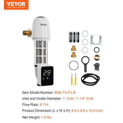 Spin Down-filter, 40 mikron helhussedimentfilter för brunnsvatten, 1" GM + 1 1/4" GM, 8 T/H hög flödeshastighet, för vattenfiltreringssystem i hela huset, brunnsvattensedimentfilter