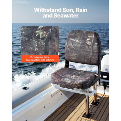 Boat Seat Low Backrest Foldable Boat Seat Sponge Cushion Camouflage 2pcs | EU