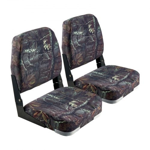 Boat Seat Low Backrest Foldable Boat Seat Sponge Cushion Camouflage 2pcs | EU