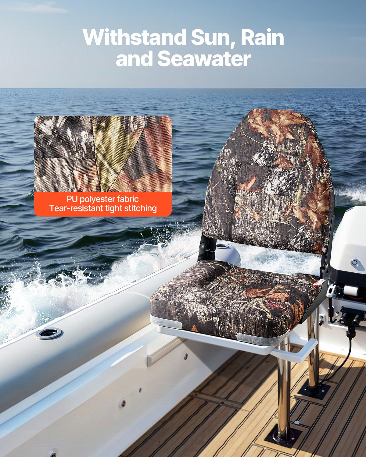 Boat Seat High Backrest Foldable Boat Seat Sponge Cushion Camouflage