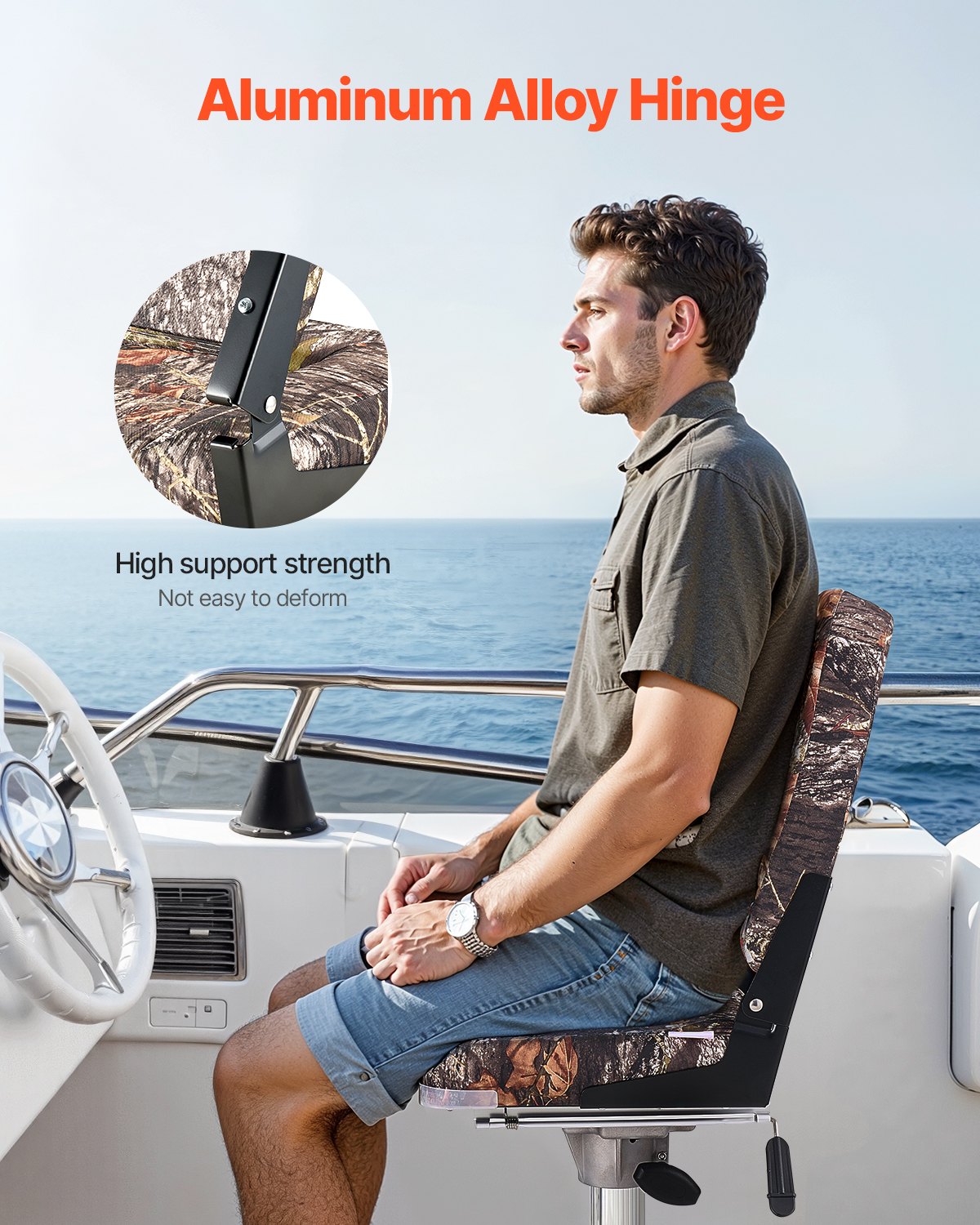 Boat Seat High Backrest Foldable Boat Seat Sponge Cushion Camouflage