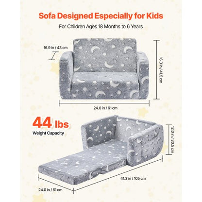2-in-1 children's sofa foldable toddler sofa with armrests luminous M grey | EU