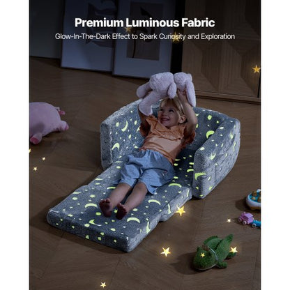 2-in-1 children's sofa foldable toddler sofa with armrests luminous M grey | EU